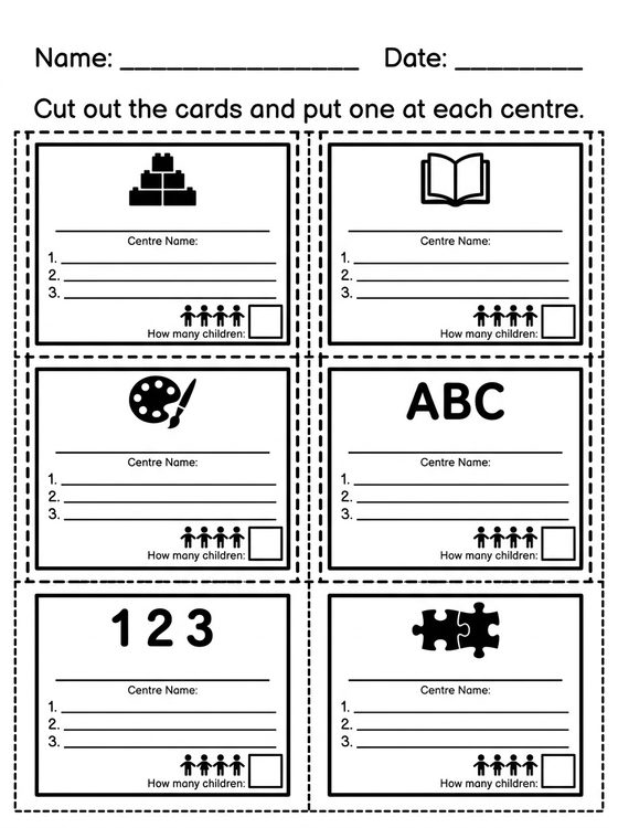 Center Cards printable worksheet preview