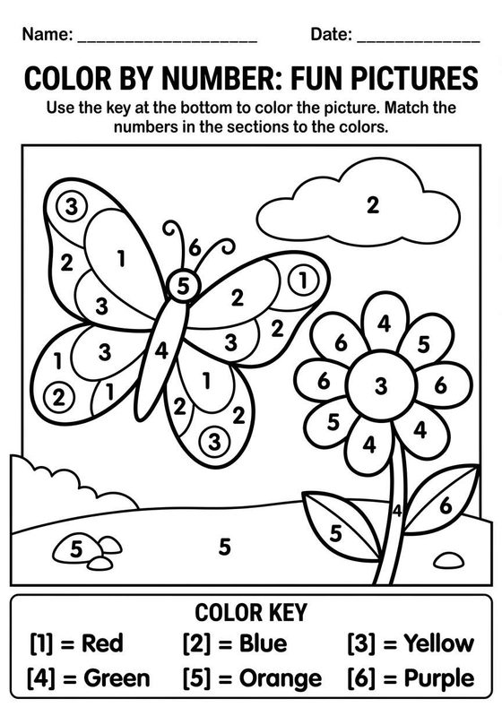Color by Number printable worksheet preview