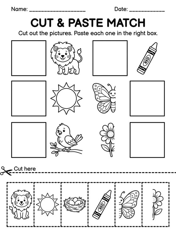 Cut & Paste Match printable worksheet preview