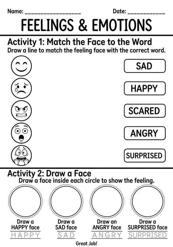 Feelings & Emotions printable worksheet preview