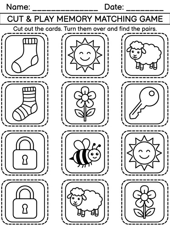 Matching Cards printable worksheet preview