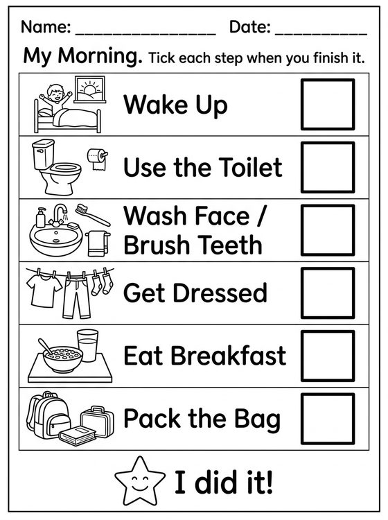 Morning Routine printable worksheet preview