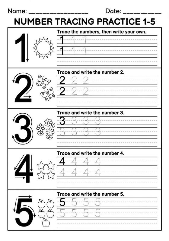 Number Tracing printable worksheet preview