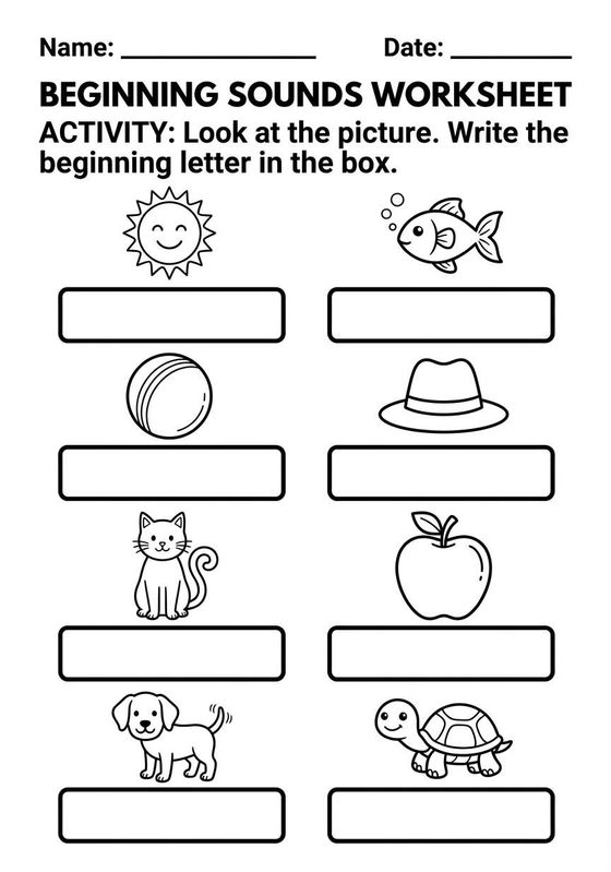 Beginning Sounds printable worksheet preview