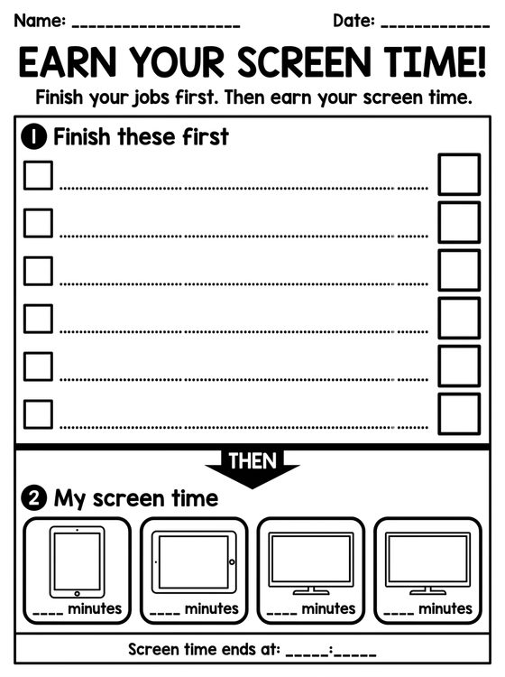 Screen Time Chart printable worksheet preview