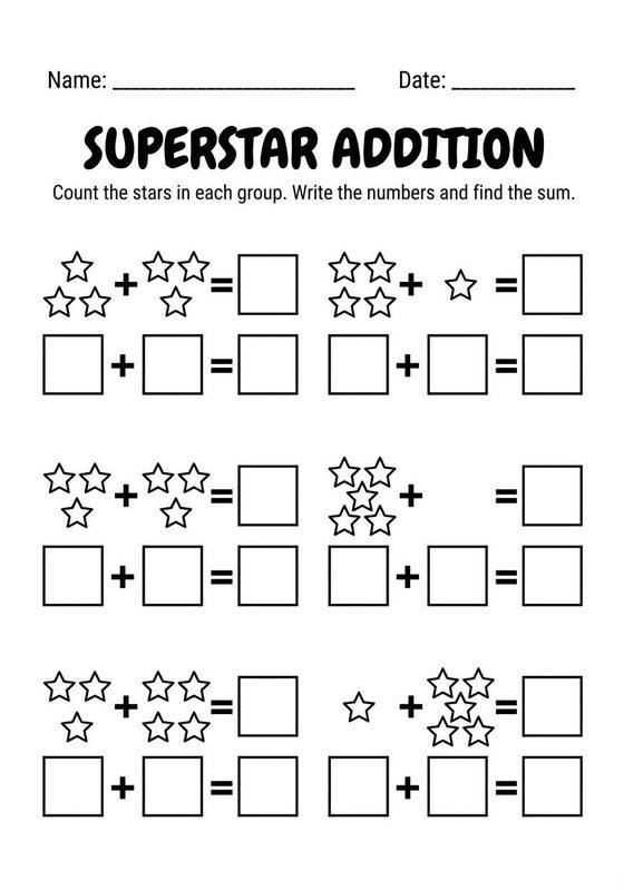 Superstar Addition printable worksheet preview