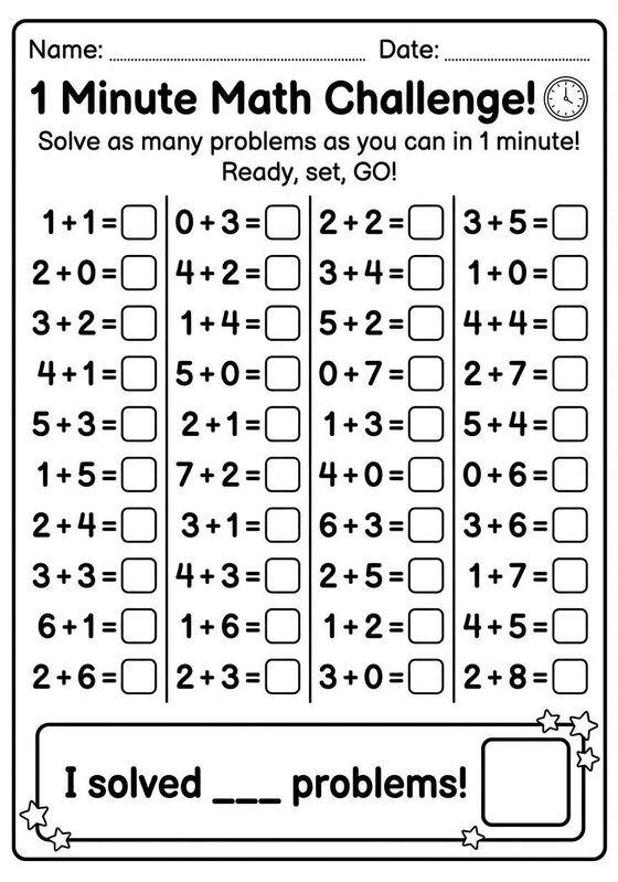1 Minute Math printable worksheet preview