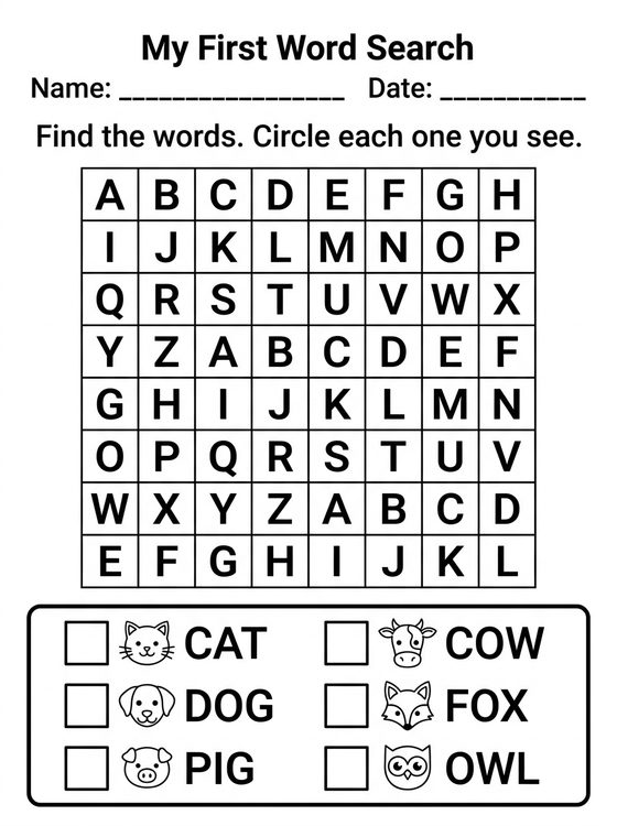 Word Search printable worksheet preview
